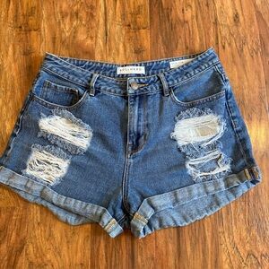 Bullhead Denim Ripped Distressed High Rise Shorts, Women’s 29